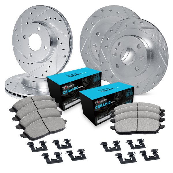  R1 Concepts® - eLINE Series Drilled and Slotted Front and Rear Brake Kit with Ceramic Pads