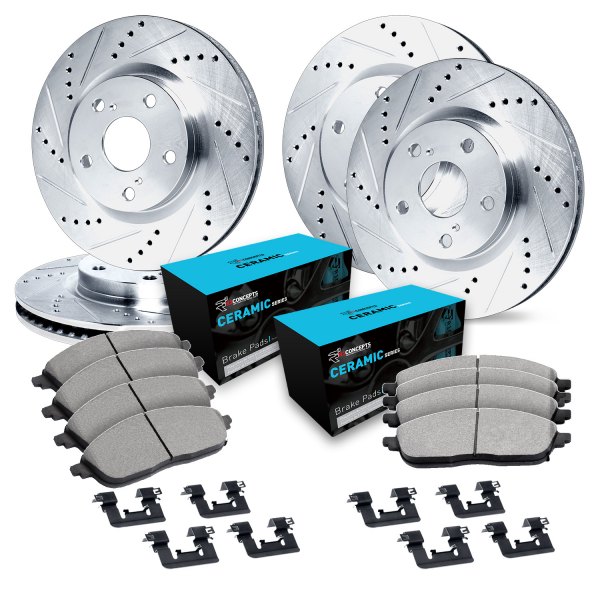  R1 Concepts® - eLINE Series Drilled and Slotted Front and Rear Brake Kit with Ceramic Pads