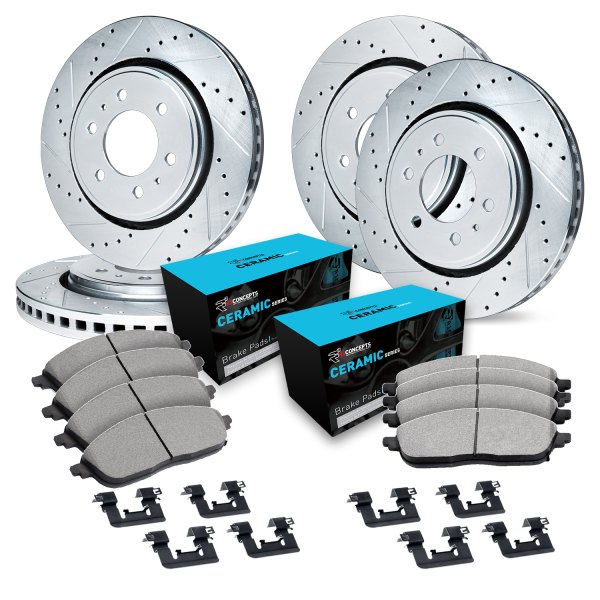  R1 Concepts® - eLINE Series Drilled and Slotted Front and Rear Brake Kit with Ceramic Pads