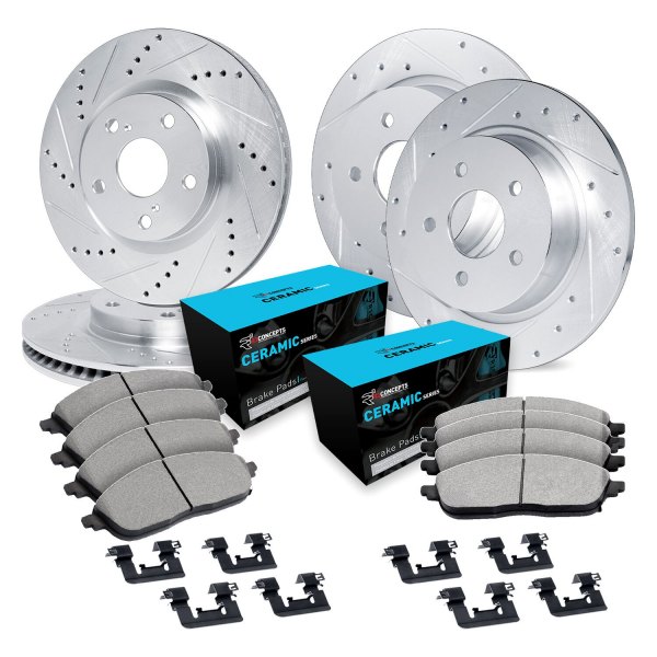  R1 Concepts® - Drilled and Slotted Front and Rear Brake Kit with Ceramic Pads