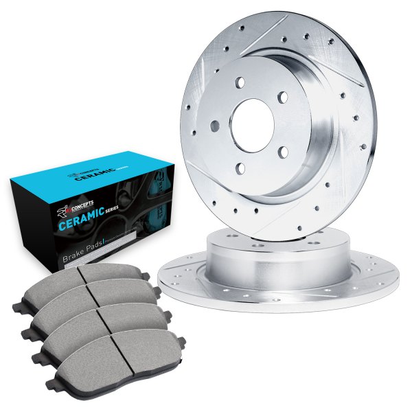  R1 Concepts® - eLINE Series Drilled and Slotted Rear Brake Kit with Ceramic Pads