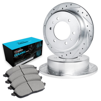 R1 Concepts® - eLINE Series Drilled and Slotted Rear Brake Kit with Ceramic Pads