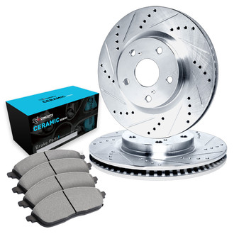 R1 Concepts® - eLINE Series Drilled and Slotted Front Brake Kit with Ceramic Pads