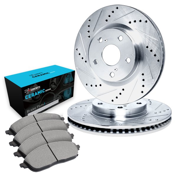  R1 Concepts® - eLINE Series Drilled and Slotted Front Brake Kit with Ceramic Pads