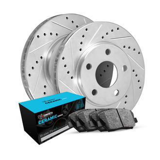 R1 Concepts® - eLINE Series Drilled and Slotted Rear Brake Kit with Ceramic Pads