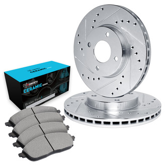 R1 Concepts® - eLINE Series Drilled and Slotted Front Brake Kit with Ceramic Pads