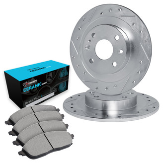 R1 Concepts® - eLINE Series Drilled and Slotted Rear Brake Kit with Ceramic Pads