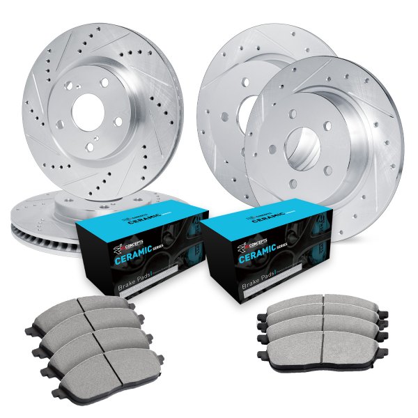  R1 Concepts® - eLINE Series Drilled and Slotted Front and Rear Brake Kit with Ceramic Pads