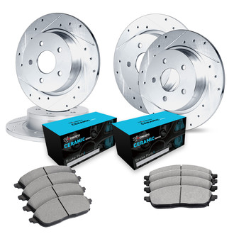 R1 Concepts® - eLINE Series Drilled and Slotted Front and Rear Brake Kit with Ceramic Pads