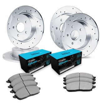 R1 Concepts® - eLINE Series Drilled and Slotted Front and Rear Brake Kit with Ceramic Pads