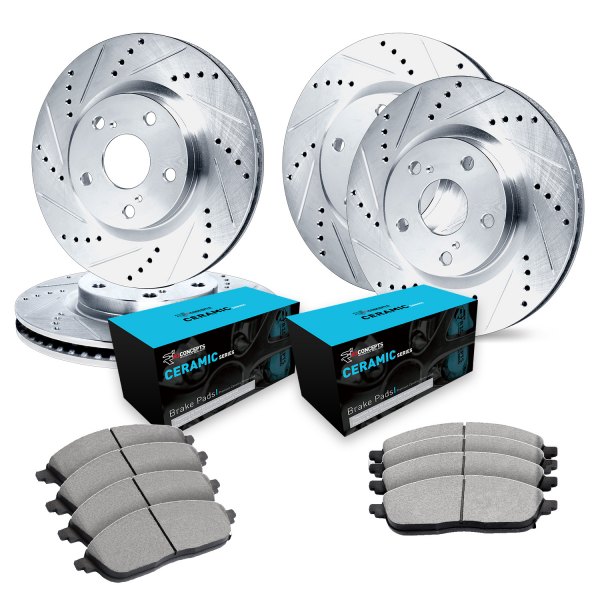  R1 Concepts® - eLINE Series Drilled and Slotted Front and Rear Brake Kit with Ceramic Pads