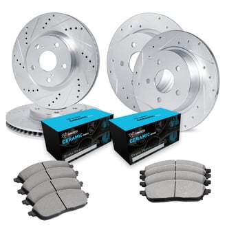 R1 Concepts® - eLINE Series Drilled and Slotted Front and Rear Brake Kit with Ceramic Pads