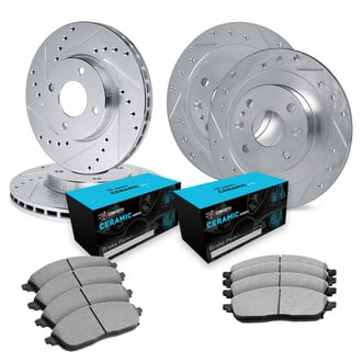 R1 Concepts® - eLINE Series Drilled and Slotted Front and Rear Brake Kit with Ceramic Pads