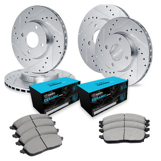 R1 Concepts® - eLINE Series Drilled and Slotted Front and Rear Brake Kit with Ceramic Pads