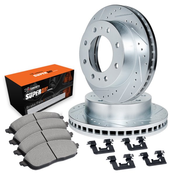  R1 Concepts® - Drilled and Slotted Front Brake Kit with Super Duty Pads