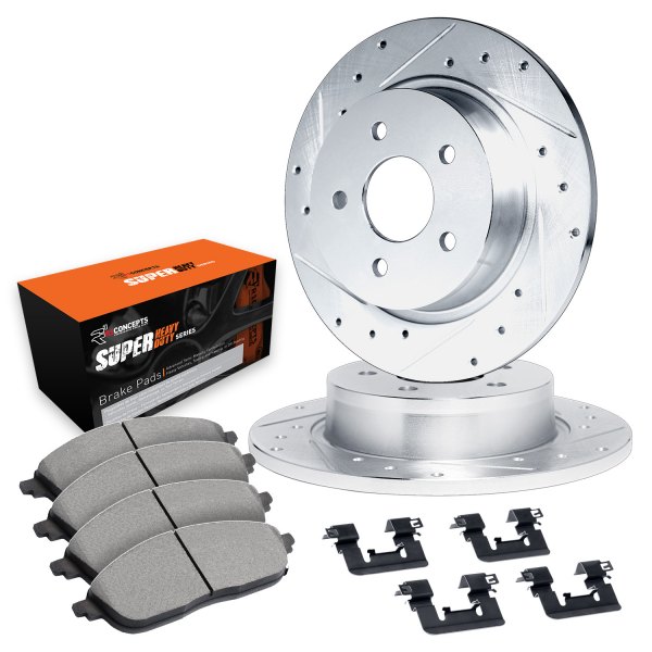  R1 Concepts® - Drilled and Slotted Rear Brake Kit with Super Duty Pads