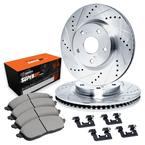  R1 Concepts® - Drilled and Slotted Front Brake Kit with Super Duty Pads