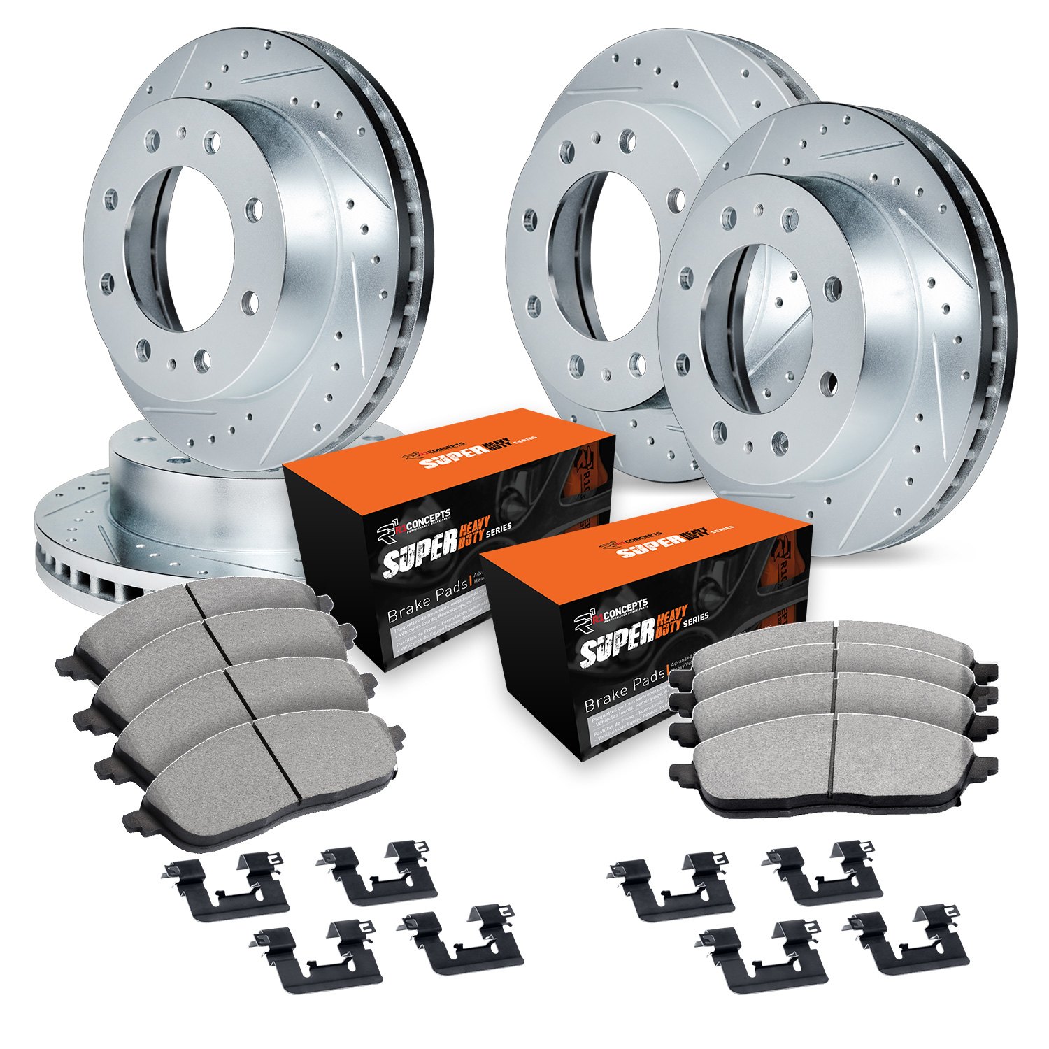 R1 Concepts Front Rear Brakes And Rotors Kit |Front Rear Brake Pads| Brake Rotors And Pads| Ceramic Brake Pads And Rotors |Hardware Kit WFWH2-74048