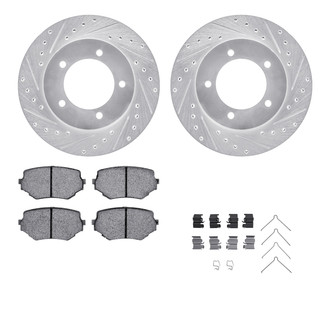 R1 Concepts® - Drilled and Slotted Front Brake Kit with Semi-Metalic Pads