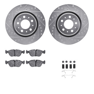 R1 Concepts® - Drilled and Slotted Front Brake Kit with Semi-Metalic Pads