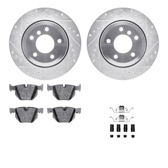 R1 Concepts® - Drilled and Slotted Rear Brake Kit with Semi-Metalic Pads