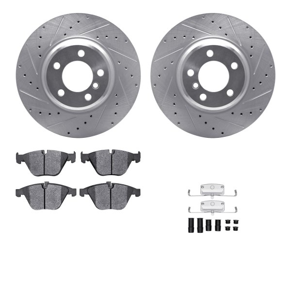  R1 Concepts® - Drilled and Slotted Front Brake Kit with Semi-Metalic Pads