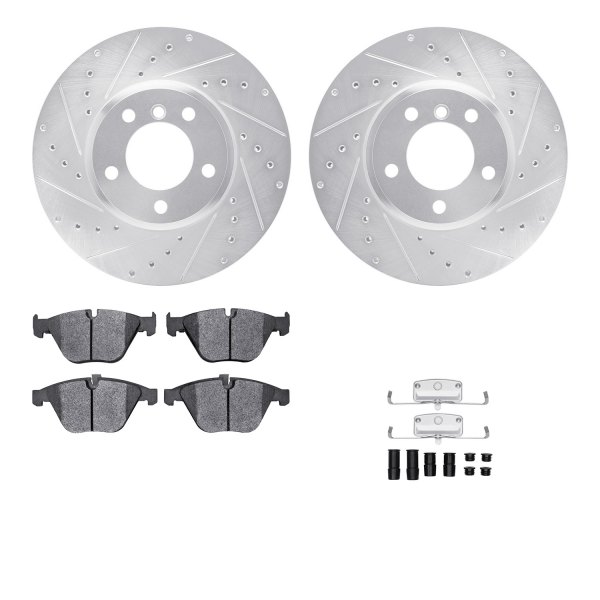  R1 Concepts® - Drilled and Slotted Front Brake Kit with Semi-Metalic Pads