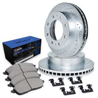 R1 Concepts® - Drilled and Slotted Front Brake Kit with Semi-Metalic Pads