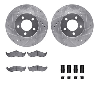 R1 Concepts® - Drilled and Slotted Front Brake Kit with Semi-Metalic Pads
