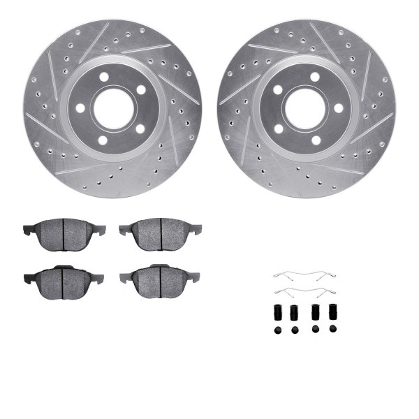  R1 Concepts® - Drilled and Slotted Front Brake Kit with Semi-Metalic Pads