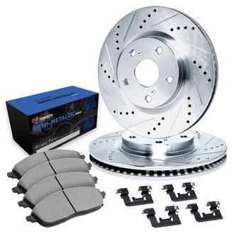 R1 Concepts® - Drilled and Slotted Rear Brake Kit with Semi-Metalic Pads