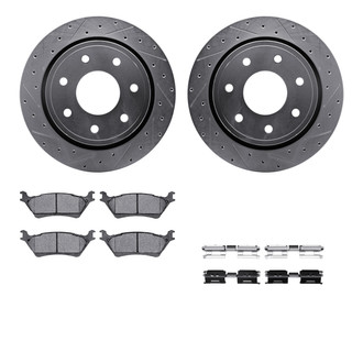 R1 Concepts® - Drilled and Slotted Rear Brake Kit with Semi-Metalic Pads