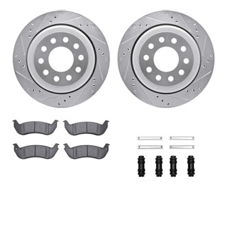 R1 Concepts® - Drilled and Slotted Rear Brake Kit with Semi-Metalic Pads