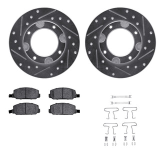 R1 Concepts® - Drilled and Slotted Front Brake Kit with Semi-Metalic Pads