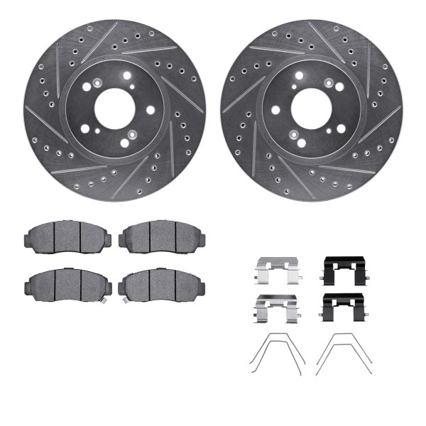  R1 Concepts® - Drilled and Slotted Front Brake Kit with Semi-Metalic Pads