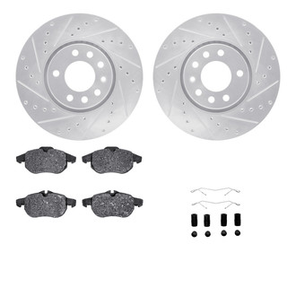 R1 Concepts® - Drilled and Slotted Front Brake Kit with Semi-Metalic Pads