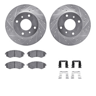 R1 Concepts® - Drilled and Slotted Front Brake Kit with Semi-Metalic Pads