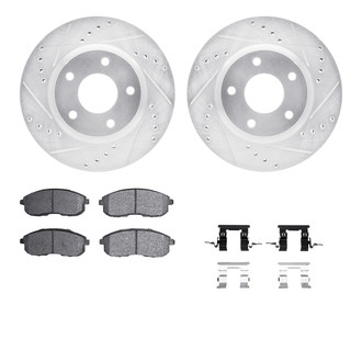 R1 Concepts® - Drilled and Slotted Front Brake Kit with Semi-Metalic Pads