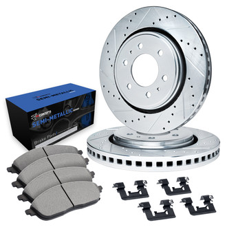 R1 Concepts® - Drilled and Slotted Rear Brake Kit with Semi-Metalic Pads