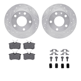 R1 Concepts® - Drilled and Slotted Rear Brake Kit with Semi-Metalic Pads