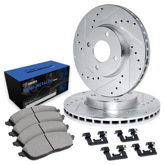 R1 Concepts® - Drilled and Slotted Front Brake Kit with Semi-Metalic Pads