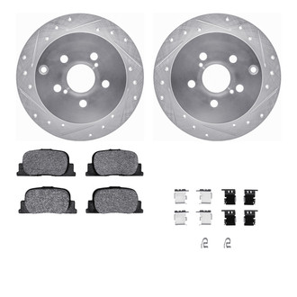 R1 Concepts® - Drilled and Slotted Rear Brake Kit with Semi-Metalic Pads