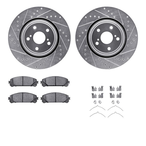  R1 Concepts® - Drilled and Slotted Front Brake Kit with Semi-Metalic Pads