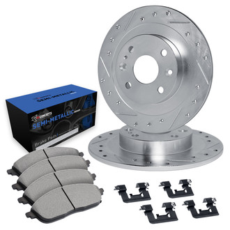 R1 Concepts® - Drilled and Slotted Rear Brake Kit with Semi-Metalic Pads
