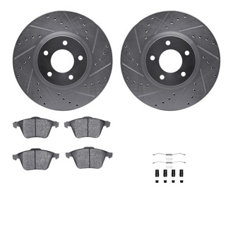 R1 Concepts® - Drilled and Slotted Front Brake Kit with Semi-Metalic Pads