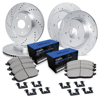 R1 Concepts® - Drilled and Slotted Front and Rear Brake Kit with Semi-Metalic Pads