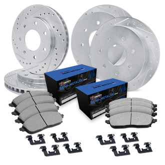 R1 Concepts® - Drilled and Slotted Front and Rear Brake Kit with Semi-Metalic Pads