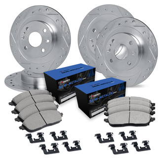 R1 Concepts® - Drilled and Slotted Front and Rear Brake Kit with Semi-Metalic Pads