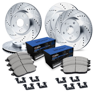 R1 Concepts® - Drilled and Slotted Front and Rear Brake Kit with Semi-Metalic Pads