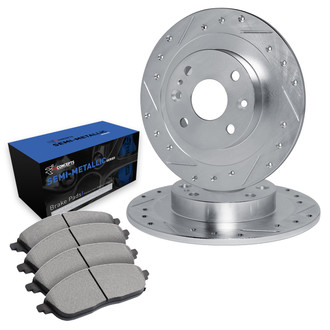 R1 Concepts® - Drilled and Slotted Rear Brake Kit with Semi-Metalic Pads